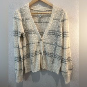 Joie, Gray and White Striped V-Neck Cardigan, size Small